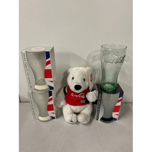 604 - collectors coca cola teddy & glasses