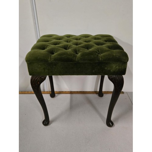 612 - Vintage Queen Anne stool with green upholstery