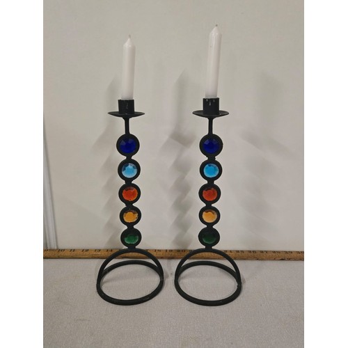 614 - Pair of stained glass candle holders.