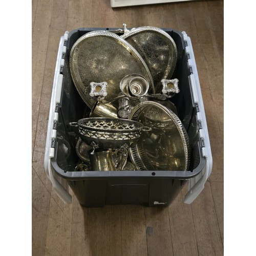 617 - Box of silver plated ware to include trays etc.