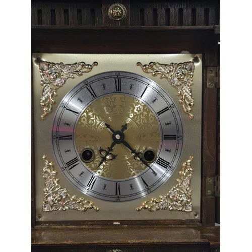 40 - Late 19th Century Junghans of Wurttemberg bracket clock, brass dial, oak case with applied brass mas... 