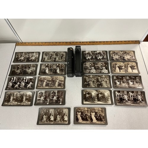 104 - A complete set of 18 antique stereoviews on marriage , underwood 1901