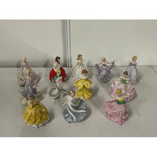 258 - 12 Franklin Mint porcelain flower maidens circa 1985 to include 'Helene the lady Columbine' & 'Dolor... 