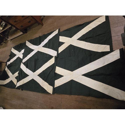 260 - 6 x Black & White saltire flags, different sizes.