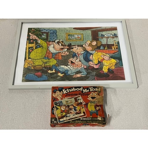 266 - Walt Disney Ichabod & Mr Toad original 1950's jigsaw puzzle (retained in frame no glued pieces) with... 