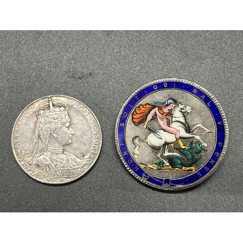 115 - a silver 1902 king edward vii & queen Alexandra medal along with goerge iii silver & enamelled st go... 