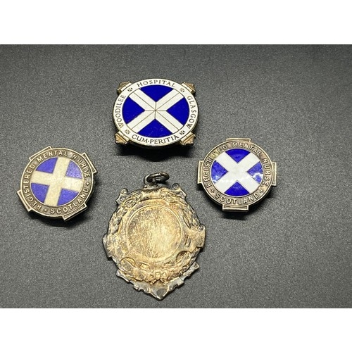 9 - 4 silver brooches to include 2 x Registered nurses Scotland and Hamilton & Inches Edinburgh