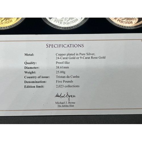 100 - Jubilee Mint The 70th Anniversary Of Queens Coronation £5 coin collection in fitted case with Certif... 