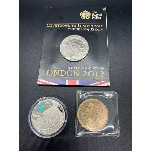 102 - 3 x £5 coins to include Count Down to London 2012, the Summit and 1994 D-day.