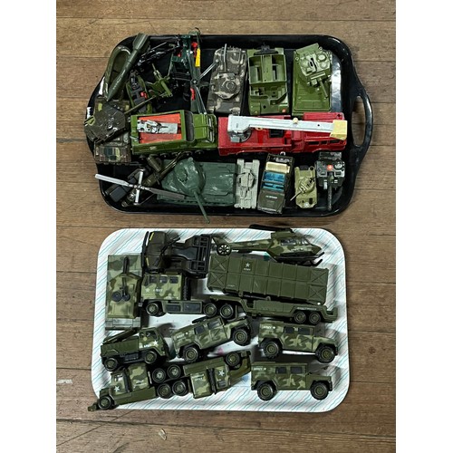 154 - 2 trays of military vehicles to include dinky, soma 1998 etc