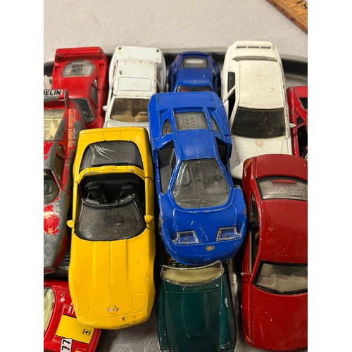 215 - 2 Trays of playworn cars to include matchbox , corgi etc