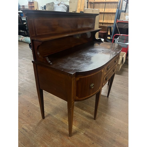 112 - Antique bow fronted inlaid wooden sideboard. 53.5