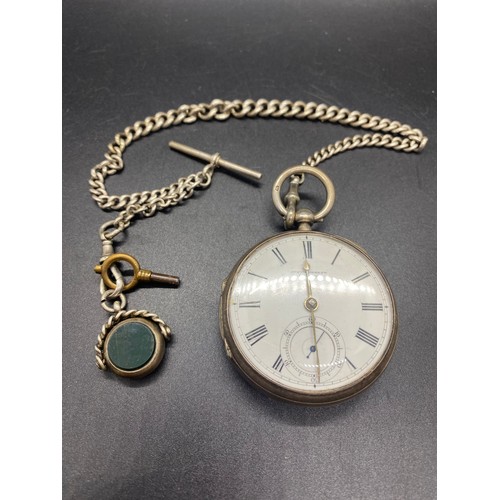 116 - Antique John Forrest silver hallmarked pocket watch (working) with silver hallmarked albert chain an... 