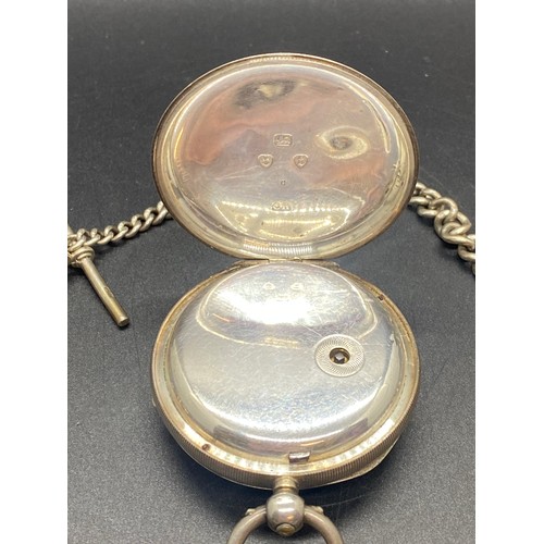 116 - Antique John Forrest silver hallmarked pocket watch (working) with silver hallmarked albert chain an... 