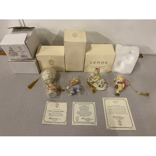 422 - 4 x Lenox Disney Pooh classics, ivory fine china Christmas baubles 3 with certificates.