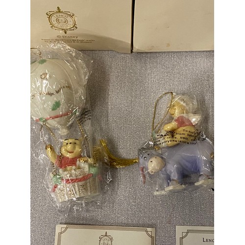 422 - 4 x Lenox Disney Pooh classics, ivory fine china Christmas baubles 3 with certificates.