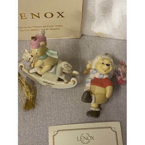 422 - 4 x Lenox Disney Pooh classics, ivory fine china Christmas baubles 3 with certificates.