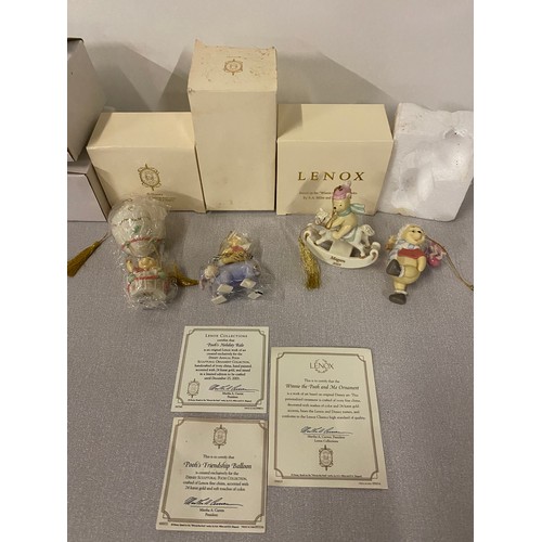 422 - 4 x Lenox Disney Pooh classics, ivory fine china Christmas baubles 3 with certificates.