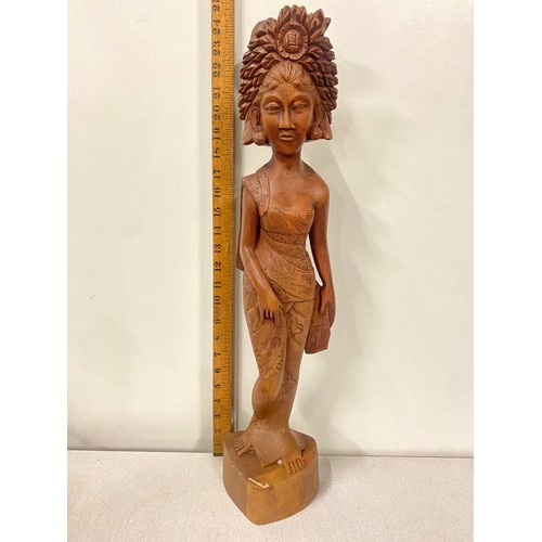 280 - 3 Balinese carved wooden figures. Tallest 24