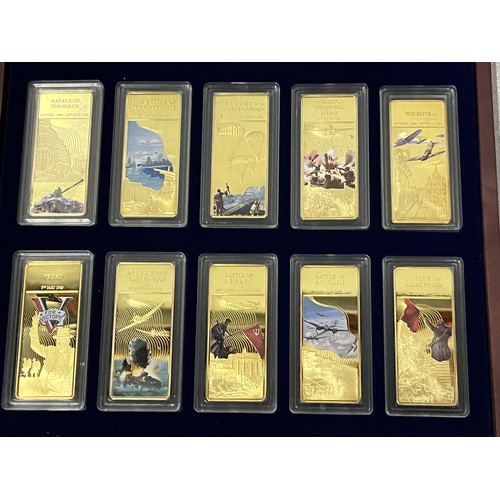 25 - Windsor mint WW2 Battles boxed set of 10, 24ct gold layered ingots