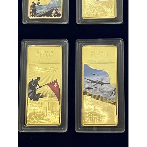 25 - Windsor mint WW2 Battles boxed set of 10, 24ct gold layered ingots