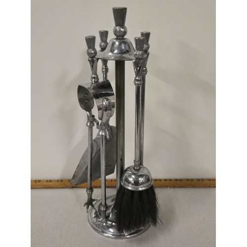 80 - Vintage chrome Thistle fireside companion set.