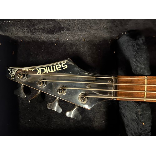 163 - Vintage Samick artist series bass guitar in pearl blue circa 1995, comes with fitted hard case great... 