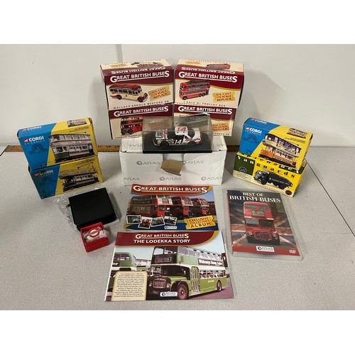 230 - Selection of boxed diecast trams & busses to include pin badge, clock etc along with Terry Labonte K... 