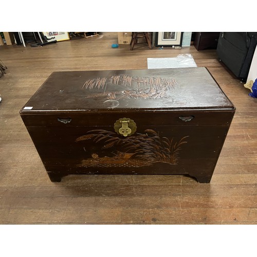 81 - Large vintage oriental carved camphor wood chest 
40 x 22 x 20 inches