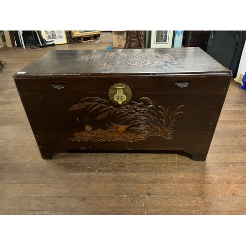 81 - Large vintage oriental carved camphor wood chest 
40 x 22 x 20 inches