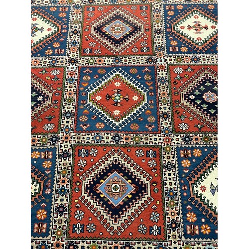 118 - A vintage persian hand knotted yalameh rug 
size 208cm x 238cm 100% wool,  geometric design 
excelle... 