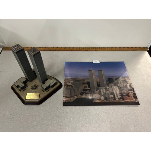 166 - Danbury mint twin towers commemorative sculpture along with 3d picture