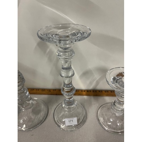 171 - Set of 3 K & K interior graduating glass candle holders 
tallest 16.5