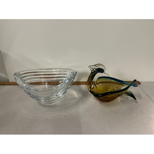 172 - Murano glass swan along with large signed glass vase