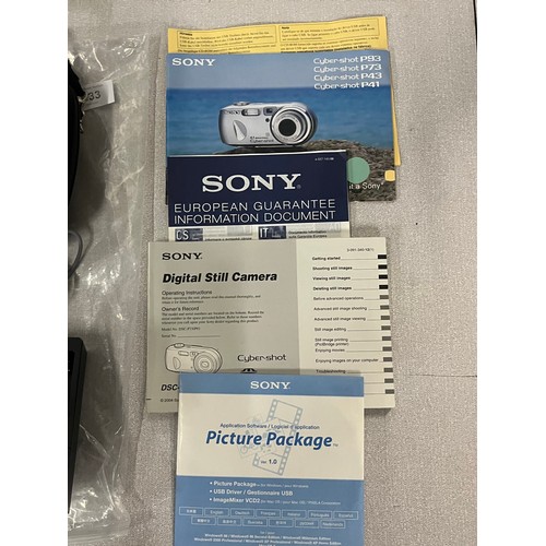 233 - sony cyber shot camera with rechargable batteries & charger + 128mb memory card