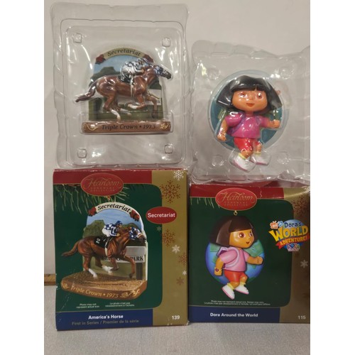 123 - Selection of boxed ornaments to include Heirloom Secretariat America's horse & Dora the explorer alo... 