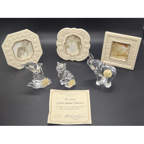 235 - Lenox miniature photo frames along with Lenox crystal animals & certificate.