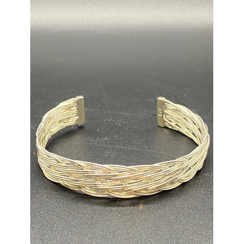 144 - Sterling silver 925 classic open end woven cuff bracelet.