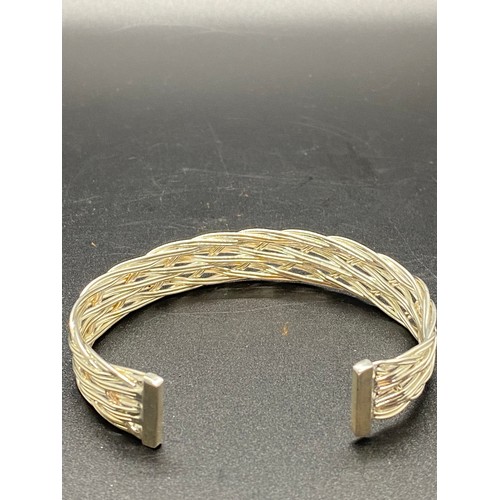 144 - Sterling silver 925 classic open end woven cuff bracelet.