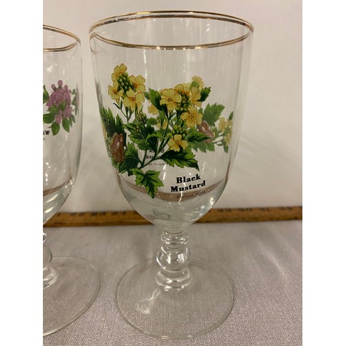 181 - Set of 4 Royal Worcester Herb glasses - Rosemary, Feverfew, Wild Thyme and Black Mustard.