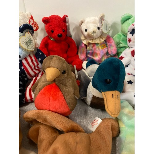 185 - 14 TY Beanie babys all with tags to include Robin, Mallard & Tucan etc