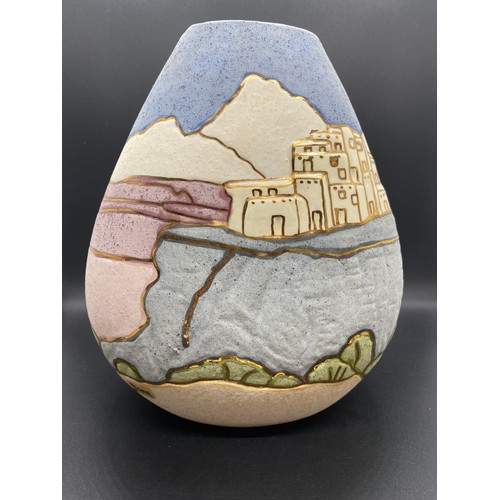 187 - Gina Arrighetti signed pottery vase. South Western landscape. 9