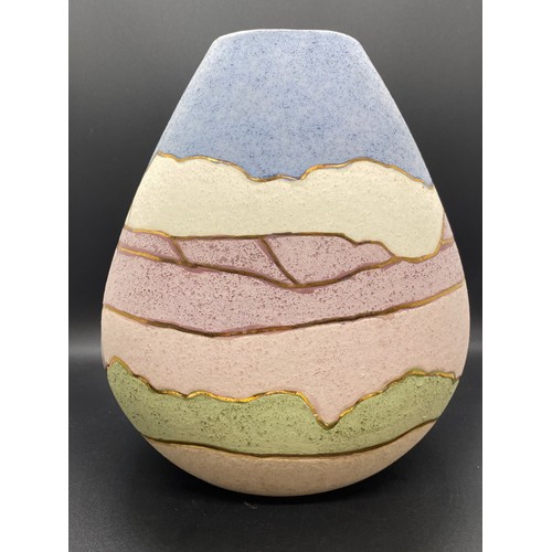 187 - Gina Arrighetti signed pottery vase. South Western landscape. 9