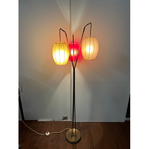 257 - Rare Mid century 1950's tri  floor lamp with lantern style vinyl shades.