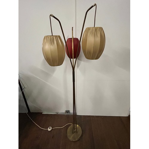 257 - Rare Mid century 1950's tri  floor lamp with lantern style vinyl shades.