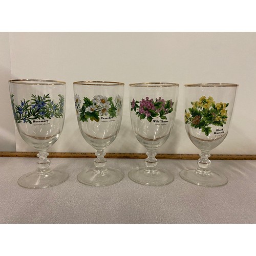 126 - Set of 4 Royal Worcester Herb glasses - Rosemary, Feverfew, Wild Thyme and Black Mustard.