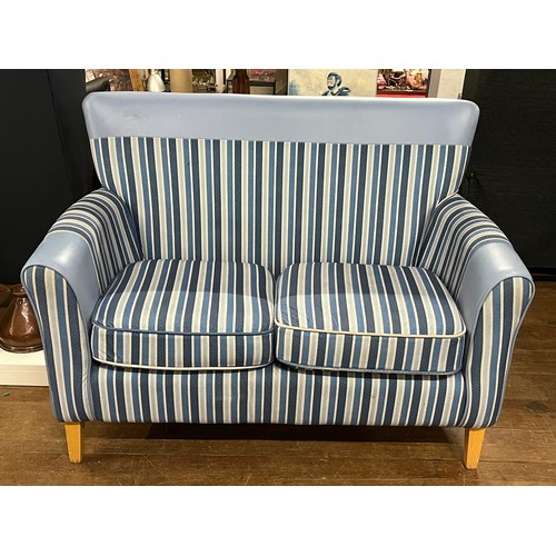 237 - 2 seater blue and cream leather/upholstered sofa