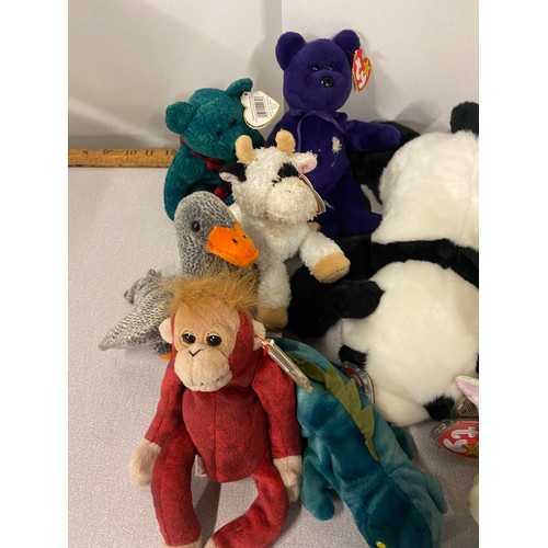 256 - 14 TY Beanie baby's all with tags to include Large Panda, Seahorse & Princess Diana etc.