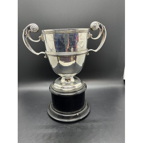 31 - solid silver victorian 2 handled trophy for fintry curling club circa 1892 408 grams of silver