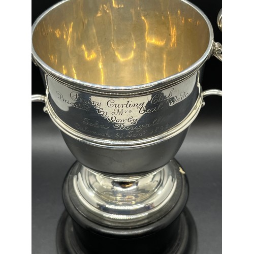 31 - solid silver victorian 2 handled trophy for fintry curling club circa 1892 408 grams of silver